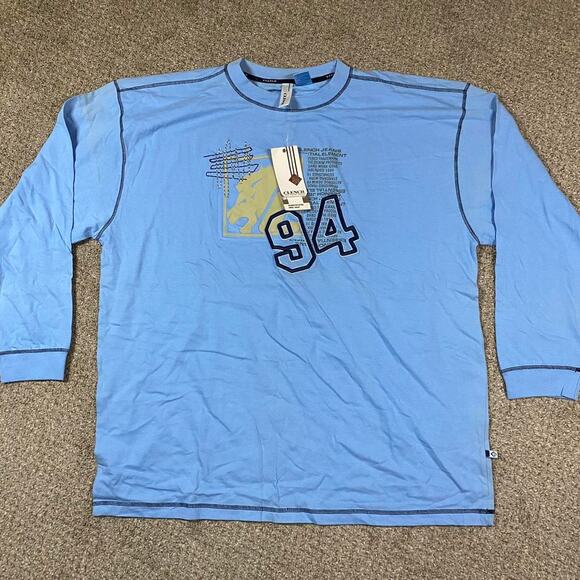 Y2K Clench Shirt Mens 2XL Blue Embroidered Baggy Hip Hop Streetwear Urban - Picture 1 of 4